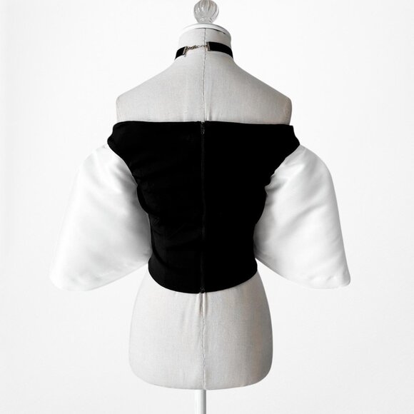 Coast Black White Colorblock Bell Sleeve Bustier Corset Cropped Top Size XS - Picture 6 of 7
